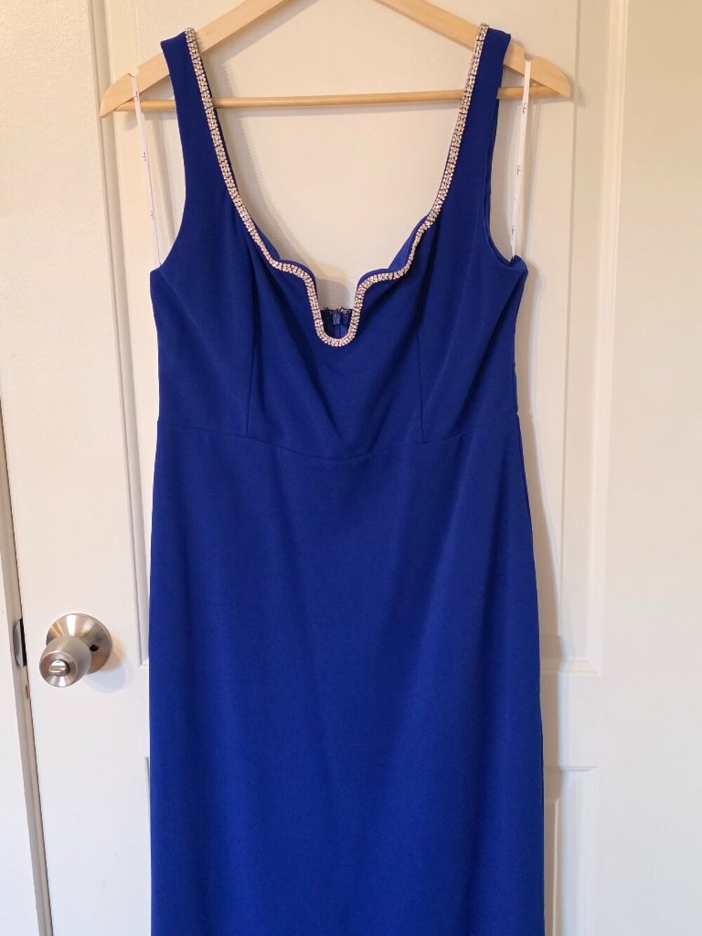 Lulus Sparkling Serenity Cobalt Blue Rhinestone Notched Maxi Dress
